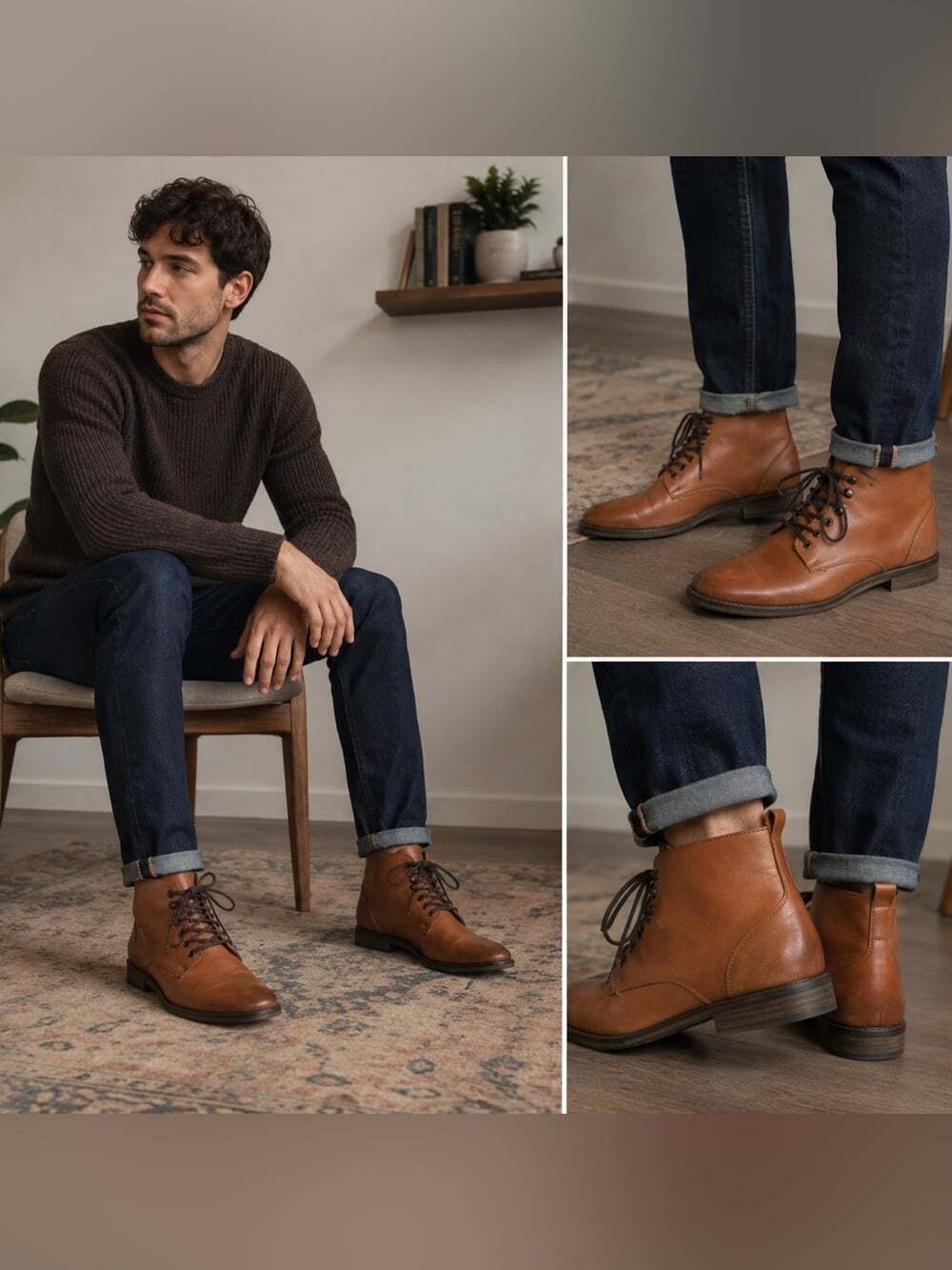 Call It Spring Cognac Brown Lace-Up Ankle Boots | Minimalist Boots M10